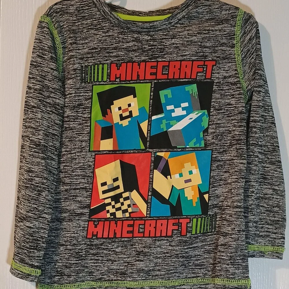 Jumping Beans/LS Shirt/Kids 5/Grey Heather/Minecraft Green Stitch
